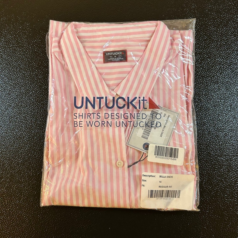 UNTUCKit Pink and White Striped Button Down Shirt